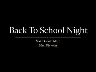 Back To School Night