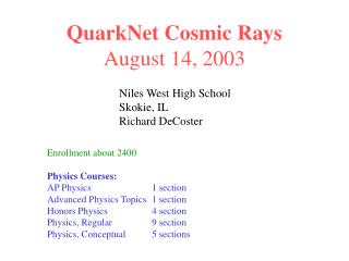 QuarkNet Cosmic Rays August 14, 2003