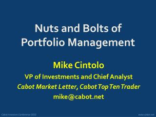 Nuts and Bolts of Portfolio Management
