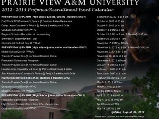 2012- 2013 Proposed Recruitment Event Calendar