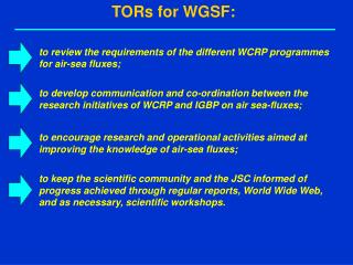 TORs for WGSF: