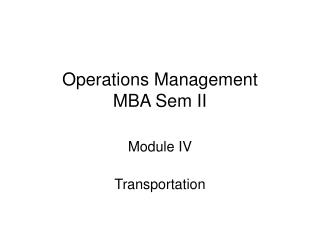 Operations Management MBA Sem II