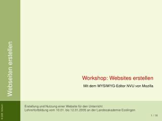 Workshop: Websites erstellen Mit dem WYSIWYG-Editor NVU von Mozilla