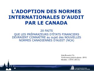 L’ADOPTION DES NORMES INTERNATIONALES D’AUDIT PAR LE CANADA