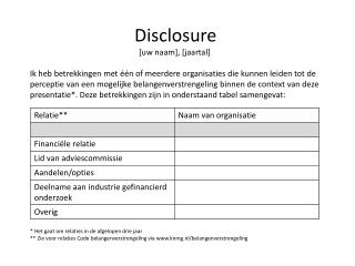 Disclosure [uw naam], [jaartal]