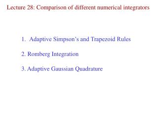Lecture 28: Comparison of different numerical integrators