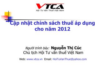 Cập nhật chính sách thuế áp dụng cho năm 2012