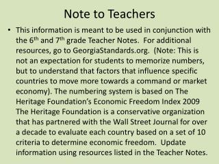 Note to Teachers