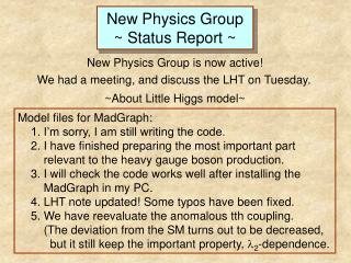 New Physics Group ~ Status Report ~