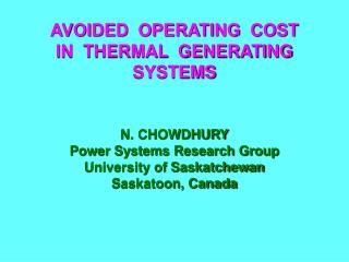 AVOIDED OPERATING COST IN THERMAL GENERATING SYSTEMS