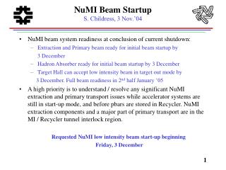 NuMI Beam Startup S. Childress, 3 Nov.’04