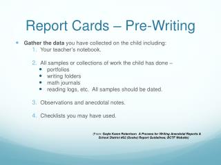 Report Cards – Pre-Writing