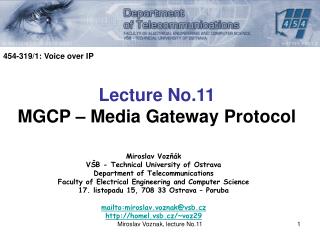 Miroslav Voz ňák VŠB - Technical University of Ostrava Department of Telecommunications