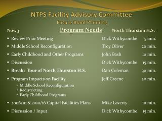 NTPS Facility Advisory Committee Future Bond Planning