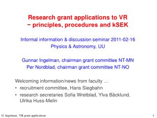 Research grant applications to VR − principles, procedures and kSEK