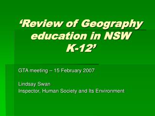 ‘Review of Geography education in NSW K-12’