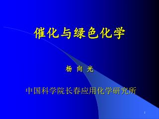 催化与绿色化学 杨 向 光 中国科学院长春应用化学研究所