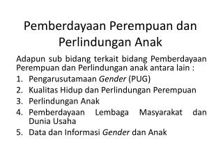 Pemberdayaan Perempuan dan Perlindungan Anak