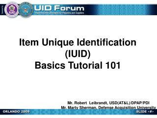 Item Unique Identification (IUID) Basics Tutorial 101