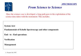 SPECTROSCOPY From Science to Science