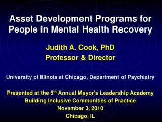 Asset Development Programs for People in Mental Health Recovery