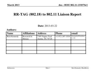 RR-TAG (802.18) to 802.11 Liaison Report