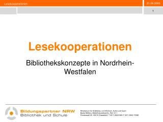 Lesekooperationen Bibliothekskonzepte in Nordrhein-Westfalen