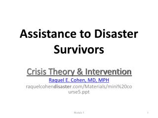 Assistance to Disaster Survivors