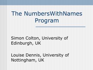 The NumbersWithNames Program