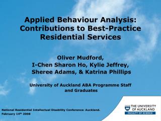 Applied Behaviour Analysis: Contributions to Best-Practice Residential Services