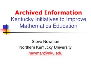 Archived Information Kentucky Initiatives to Improve Mathematics Education