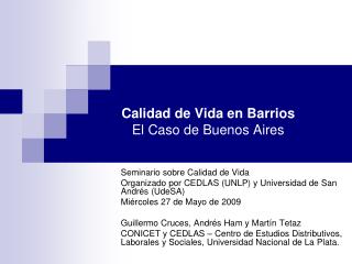 Calidad de Vida en Barrios El Caso de Buenos Aires