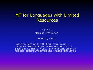 MT for Languages with Limited Resources