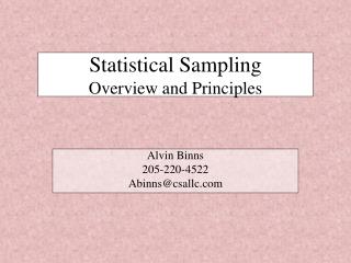 Statistical Sampling Overview and Principles