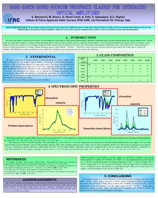 RARE-EARTH-DOPED NIOBIUM PHOSPHATE GLASSES FOR INTEGRATED OPTICAL AMPLIFIERS