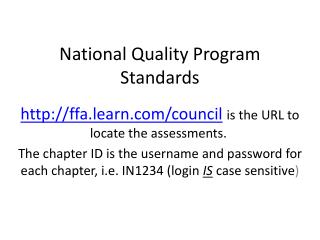 National Quality Program Standards