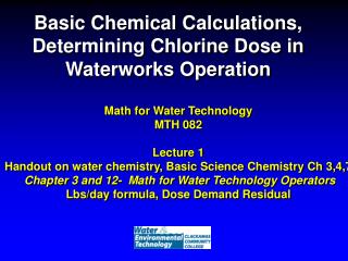 Basic Chemical Calculations, Determining Chlorine Dose in Waterworks Operation