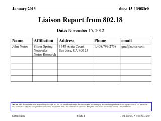 Liaison Report from 802.18