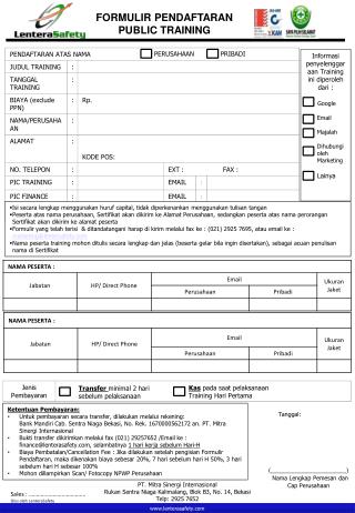 FORMULIR PENDAFTARAN PUBLIC TRAINING