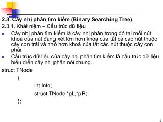 2.3. Cây nhị phân tìm kiếm (Binary Searching Tree) 2.3.1. Khái niệm – Cấu trúc dữ liệu