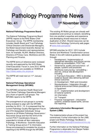 Pathology Programme News No. 41 1 st November 2012