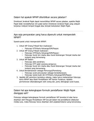 Dalam hal apakah NPWP diterbitkan secara jabatan?