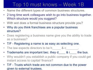 Top 10 must knows – Week 1B