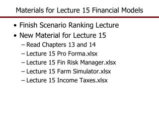 Materials for Lecture 15 Financial Models