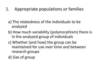 Appropriate populations or families