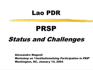 Lao PDR PRSP Status and Challenges