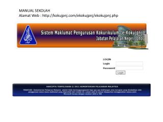 MANUAL SEKOLAH Alamat Web : kokujpnj/ekokujpnj/ekokujpnj.php