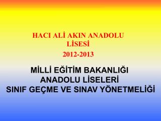 HACI ALİ AKIN ANADOLU LİSESİ 2012-2013