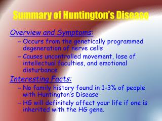 Summary of Huntington’s Disease