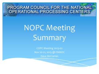 NOPC Meeting Summary